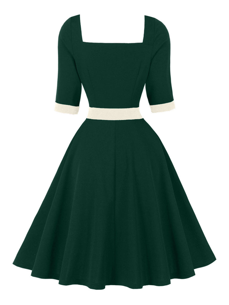 Color Block Square Neck Fit and Flare Dress 3