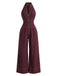 1940s Halter Wide-Leg Denim-Look Jumpsuit