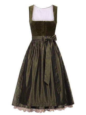 [Pre-Sale] Olive Green 1950s Square Neck Floral Dress & Apron