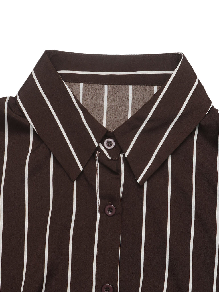 Dark Brown 1970s Striped Dress 4
