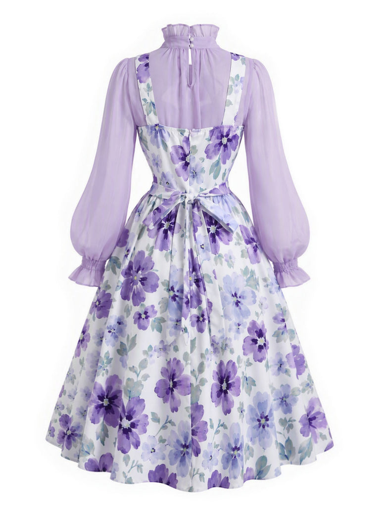 [Pre-Sale] 2PCS 1950s Bow-Tie Neck Blouse & Ditsy Floral Dress