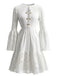 White 1980s Vintage Lace Up Bell Sleeve Midi Dress