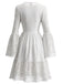 White 1980s Vintage Lace Up Bell Sleeve Midi Dress