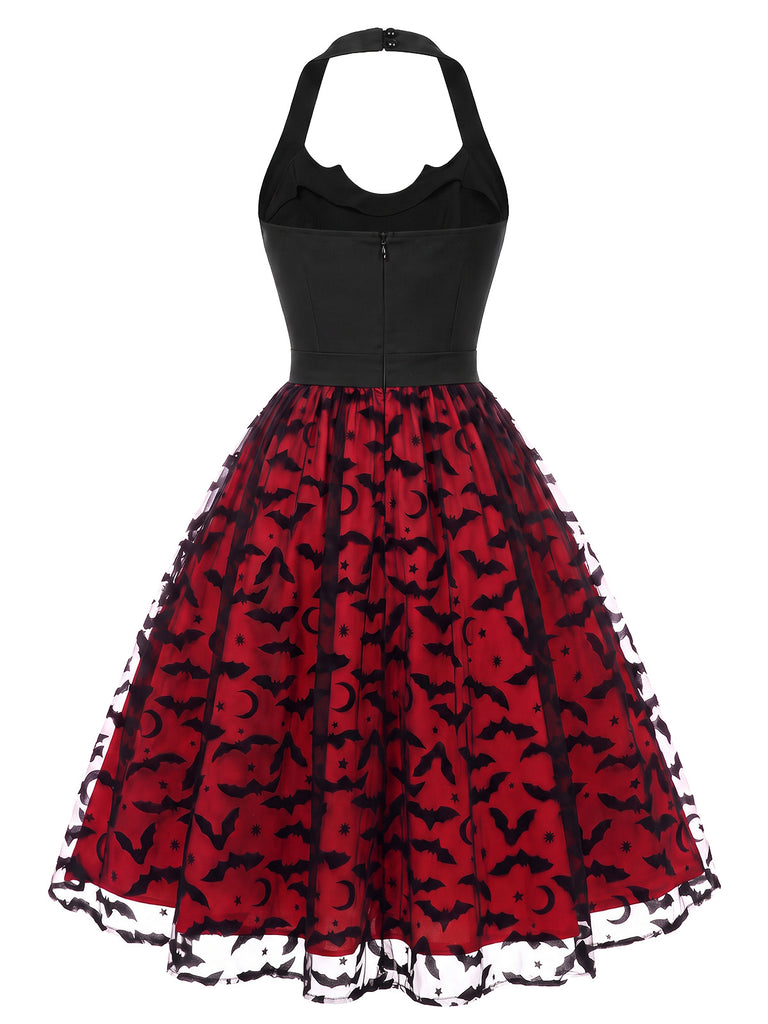 [Pre-Sale] Red & Black 1950s Halter Halloween Bat Tulle Bow Dress