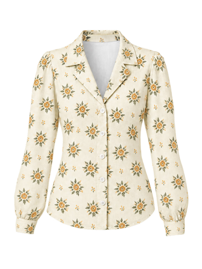 [Pre-Sale] 1960s Printed Notched Collar Long Sleeve Blouse 3