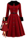 红黑拼色 1950s Christmas Faux Fur Dress 1