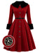 红黑拼色 1950s Christmas Faux Fur Dress 2