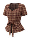 [Pre-Sale] 1950s Brick Red Plaid Sweetheart Neck Blouse 3