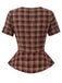 [Pre-Sale] 1950s Brick Red Plaid Sweetheart Neck Blouse 4