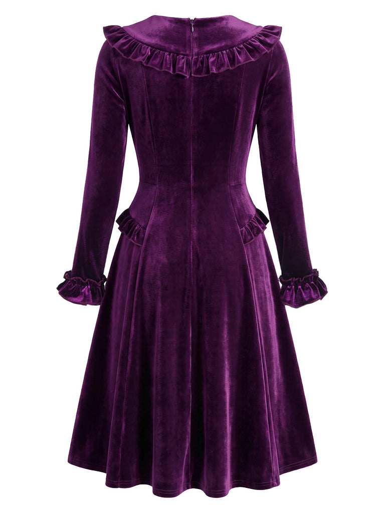 [Pre-Sale] 1960s Purple Velvet Ruffle Collar Midi Dress 5