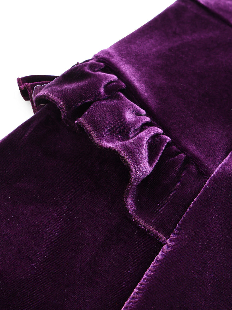 [Pre-Sale] 1960s Purple Velvet Ruffle Collar Midi Dress 6