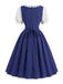 蓝白拼色 1950s Plaid Square Neck Dress 4