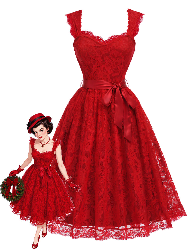 Orange Red 1950s Lace Dress 1