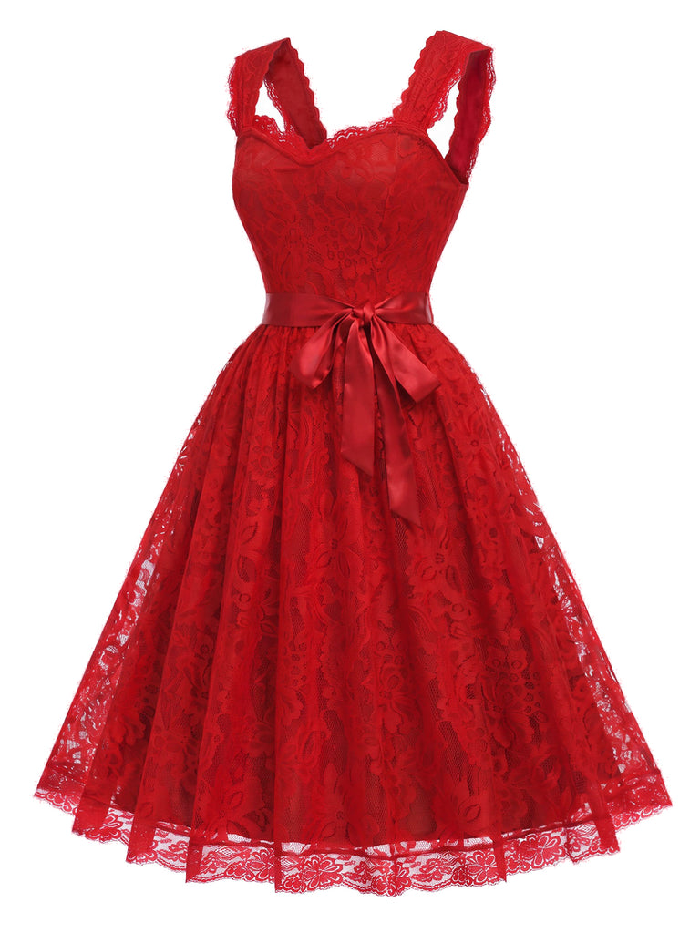 Orange Red 1950s Lace Dress 3