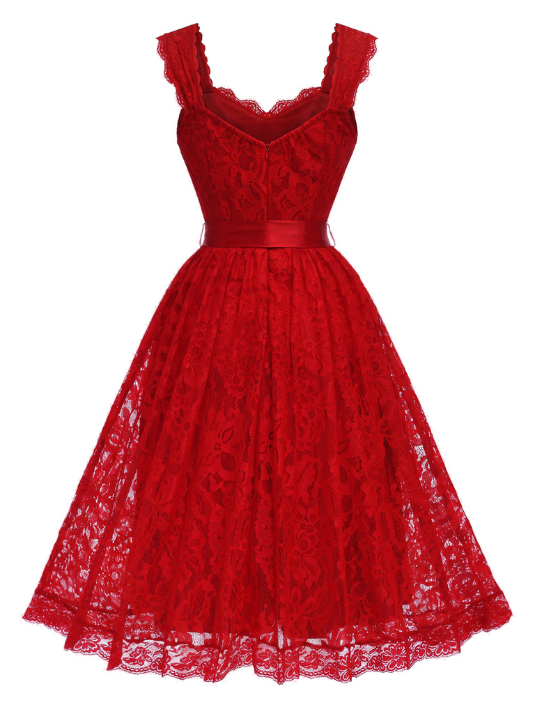 Orange Red 1950s Lace Dress 4