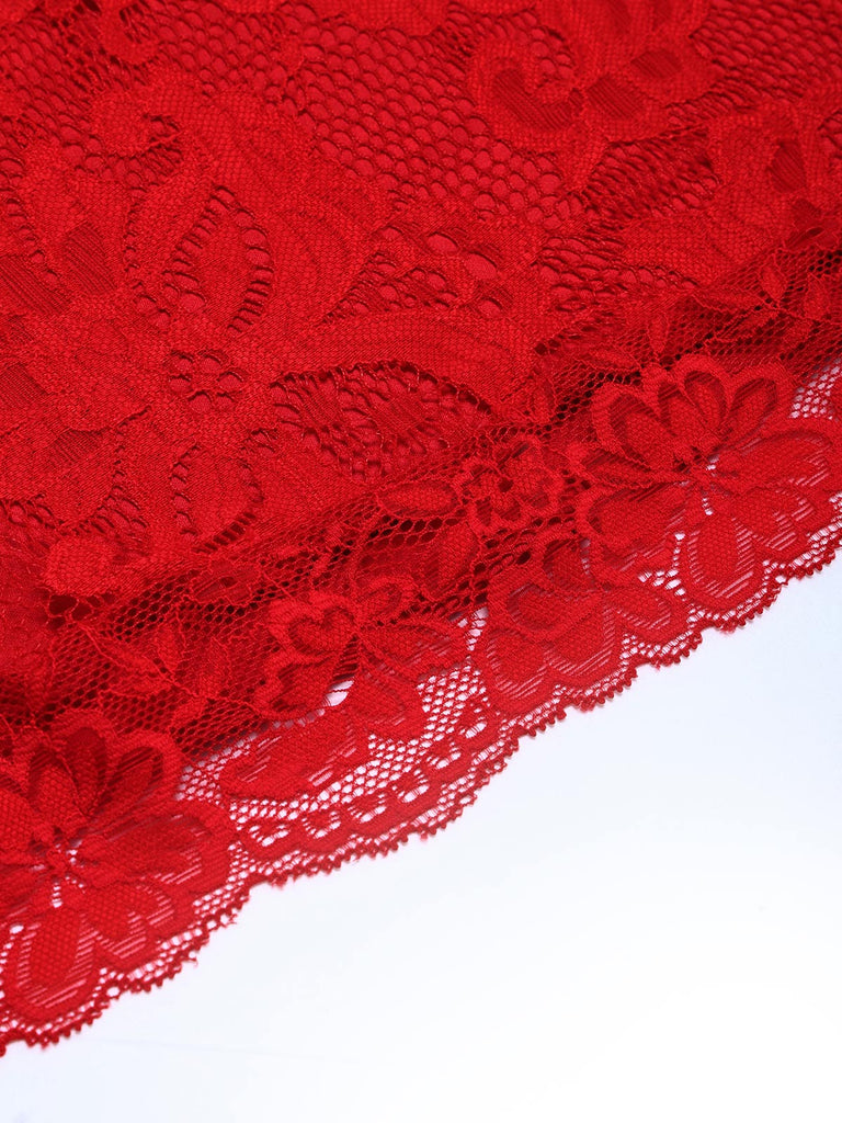 Orange Red 1950s Lace Dress 5