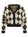 Color Block Diamond Knit Cropped Cardigan 1