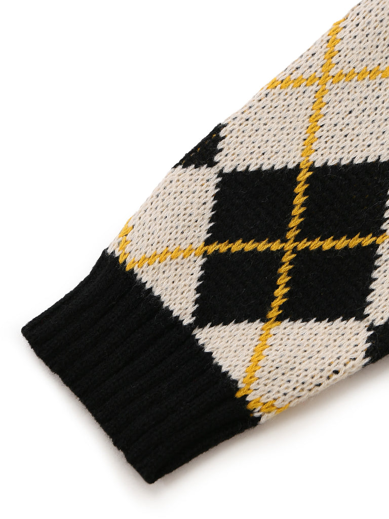 Color Block Diamond Knit Cropped Cardigan 6