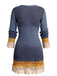 Blue 1960s Contrast Lace Trim V Neck Knit Mini Dress