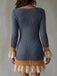 Blue 1960s Contrast Lace Trim V Neck Knit Mini Dress