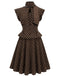 [Pre-Sale] Brown 1950s Polka Dot Tie Neck Peplum Top & Skirt Set
