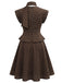 [Pre-Sale] Brown 1950s Polka Dot Tie Neck Peplum Top & Skirt Set