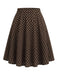 [Pre-Sale] Brown 1950s Polka Dot Tie Neck Peplum Top & Skirt Set