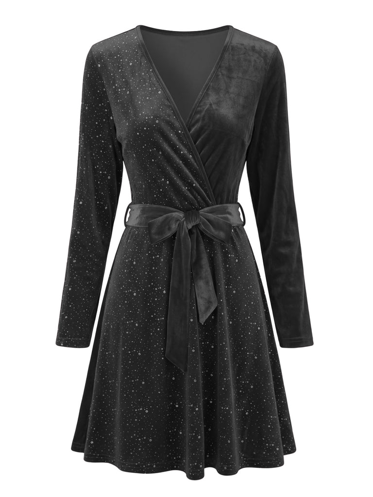 Sequin V Neck Fit and Flare Mini Dress 1