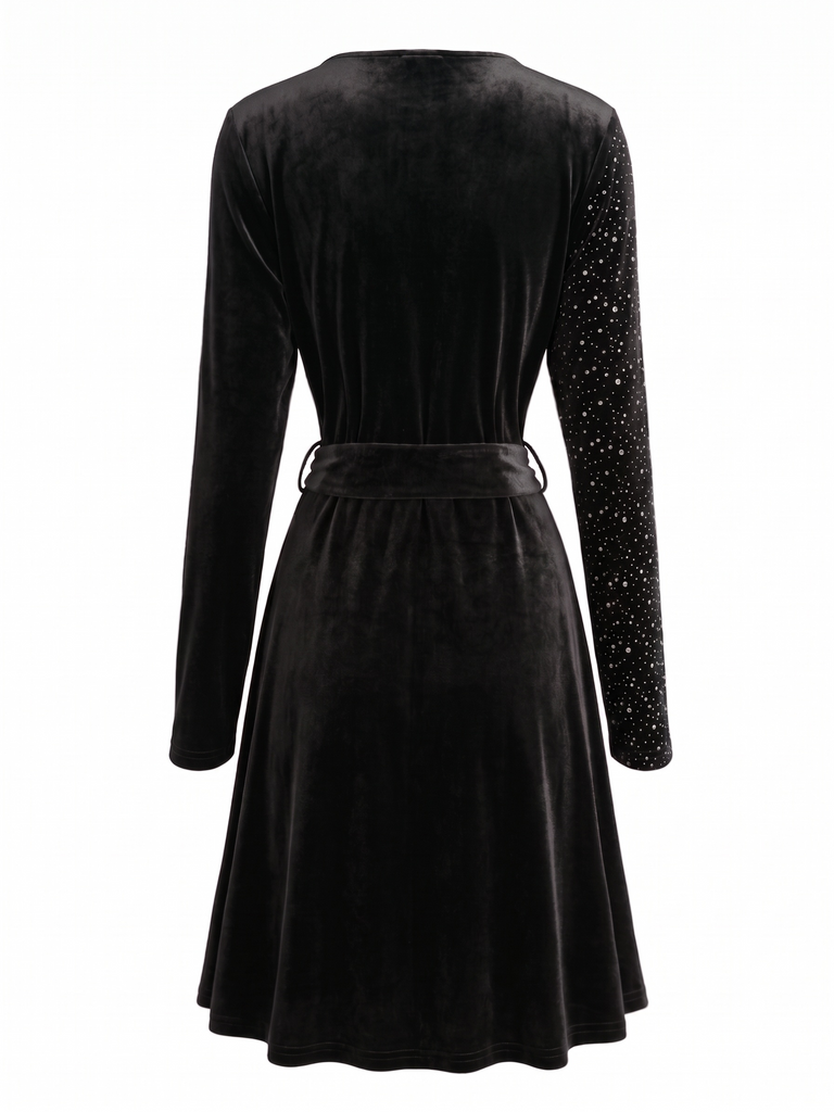 Sequin V Neck Fit and Flare Mini Dress 2