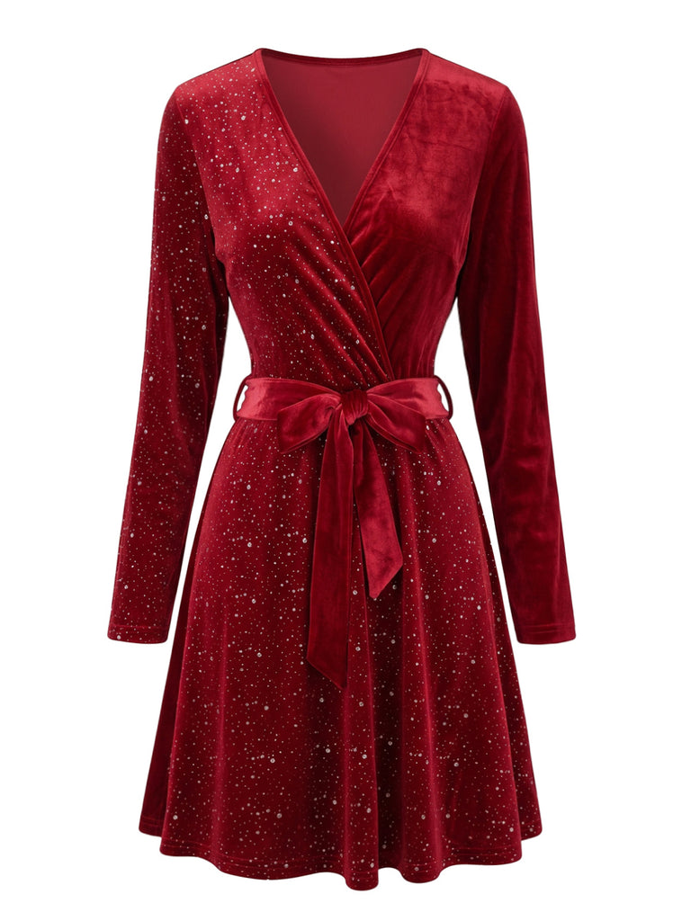 Sequin V Neck Fit and Flare Mini Dress 6