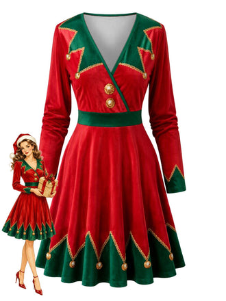 Green 1950s Christmas V Neck Dress 3