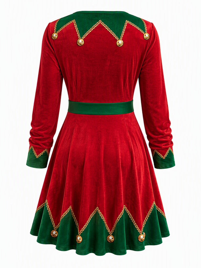 Green 1950s Christmas V Neck Dress 4