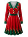 Green 1950s Christmas V Neck Dress 5