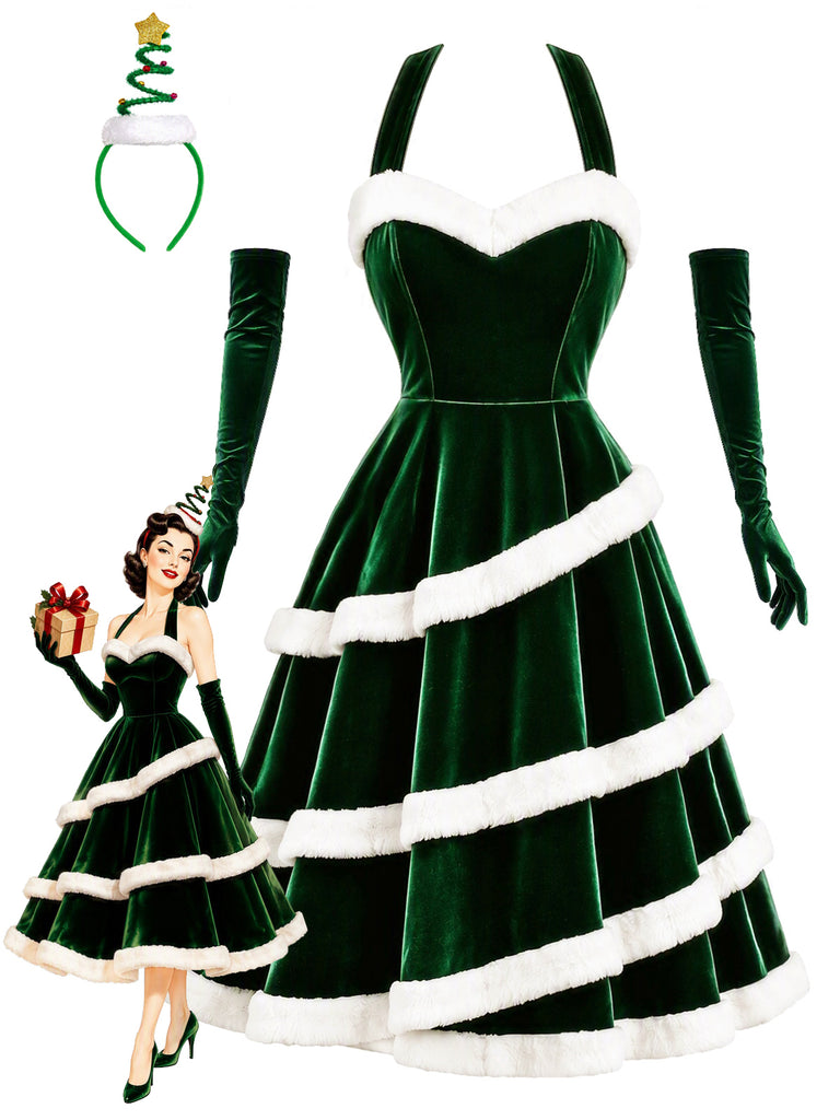 [Pre-Sale] Green 1950s Christmas Tree Velvet A Line Dress
