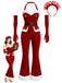 [Pre-Sale] Red 1960s Christmas Utility Velvet Flare Jumpsuit