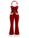 [Pre-Sale] Red 1960s Christmas Utility Velvet Flare Jumpsuit