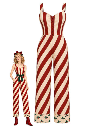 [Pre-Sale] 1940s Christmas Print Button Front Jumpsuit 1