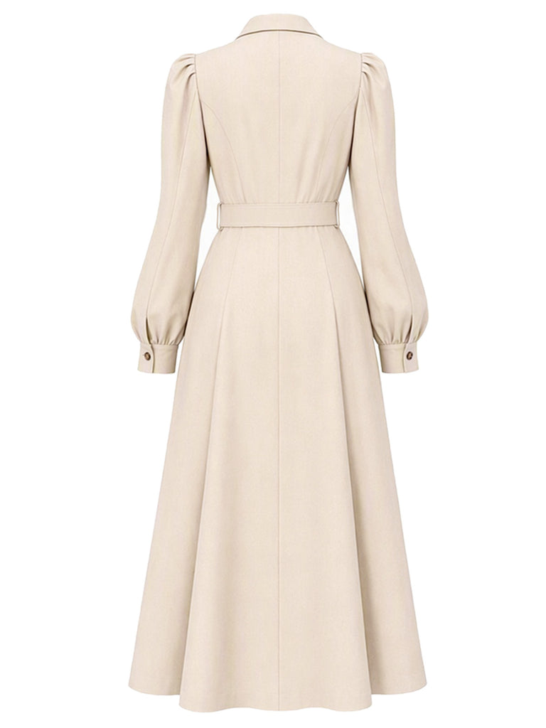 [Pre-Sale] Beige 1940s Double-Breasted Puff Sleeve Trench Coat