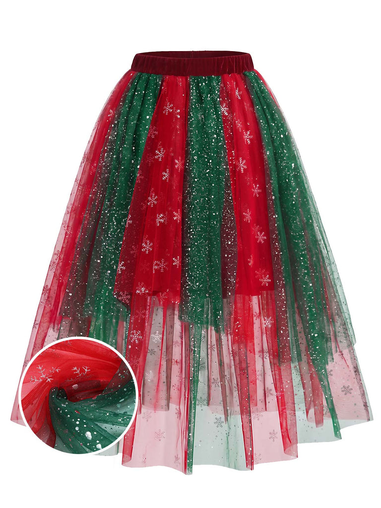 [Pre-Sale] 1950s Christmas Metallic Mesh Flared Skirt 1