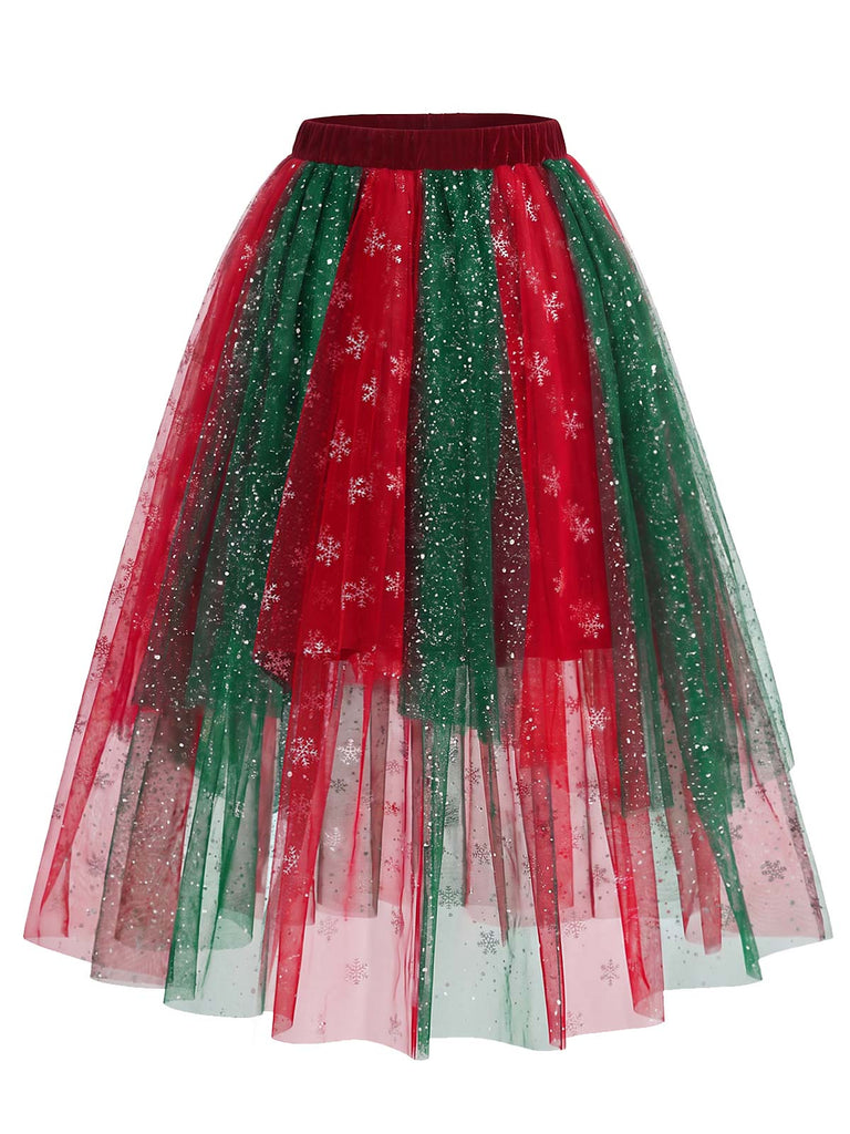 [Pre-Sale] 1950s Christmas Metallic Mesh Flared Skirt 2
