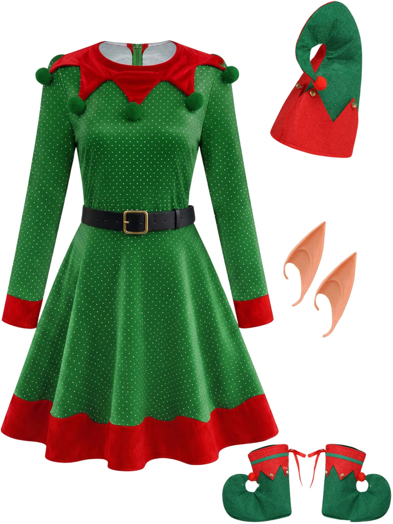 Christmas Elf Velvet Costume Mini Dress 1