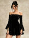 Velvet Off Shoulder Bell Sleeve Midi Dress 1