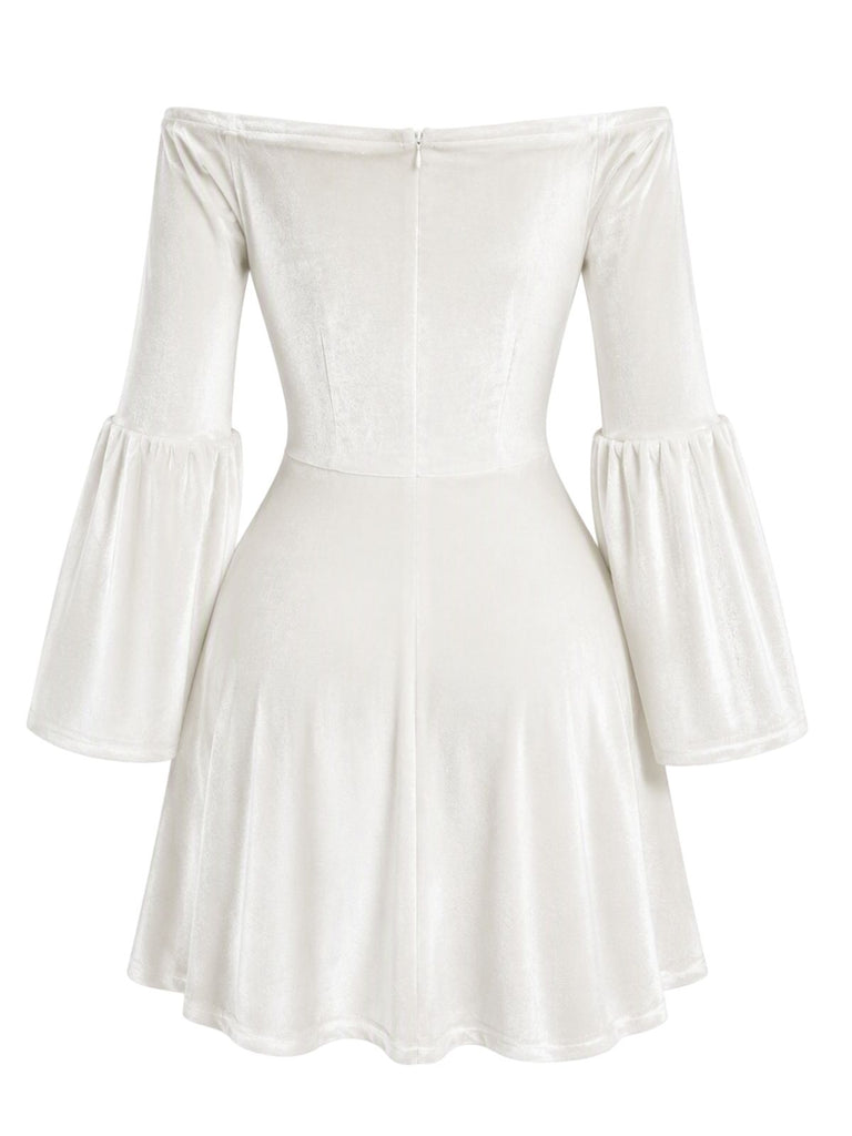 Velvet Off Shoulder Bell Sleeve Midi Dress 6