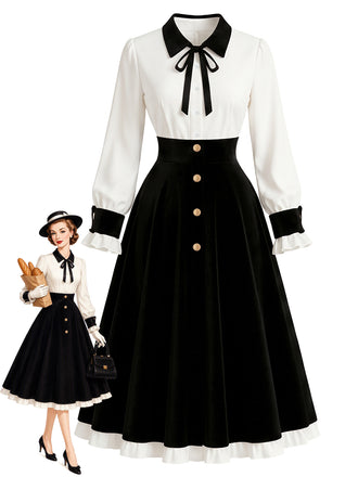 [Pre-Sale] 1950s Printed Collared Fit and Flare Dress 1
