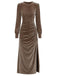 Velvet Ruched Waist Slit Evening Midi Dress 6