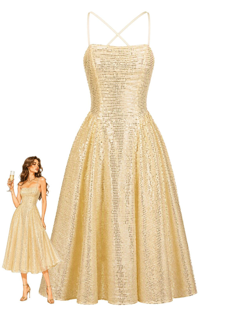 Gold 1950s Halter Dress 1