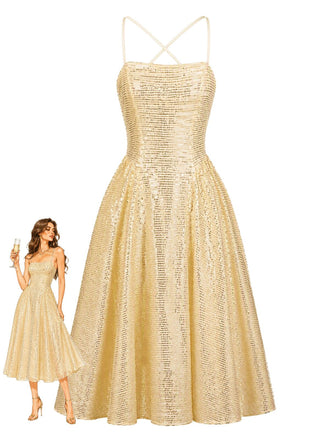 Gold 1950s Halter Dress 1