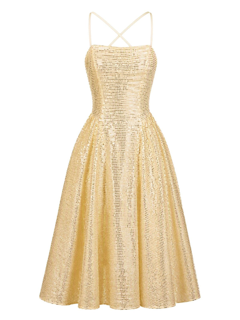 Gold 1950s Halter Dress 2
