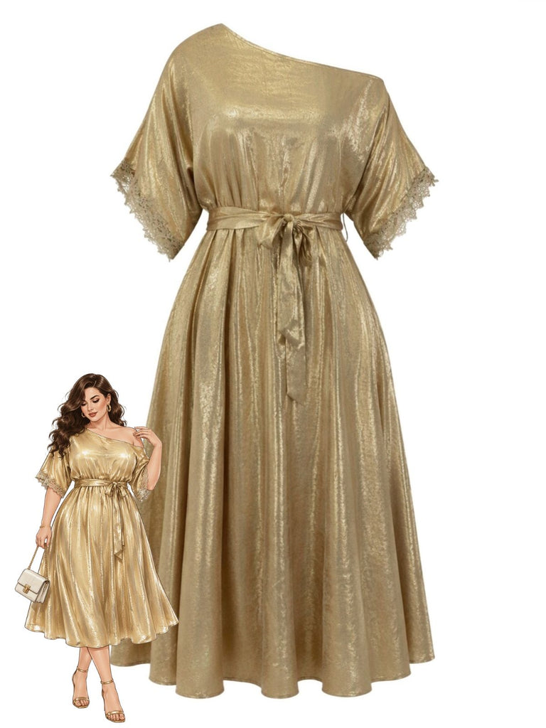 Gold 1950s Lace Dress 1