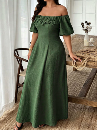 Dark Army Green 1950s Floral Dress 4